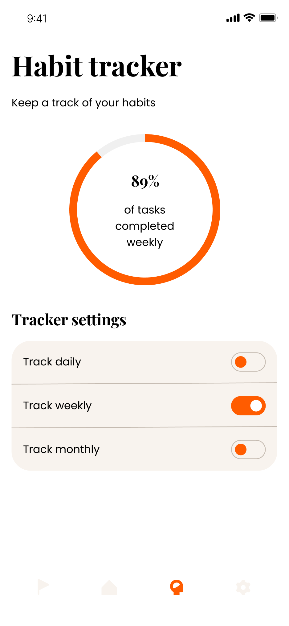 Habit tracker screen of the Habitus app